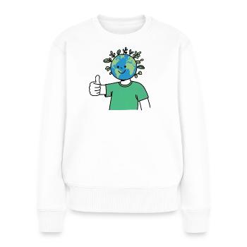 Terre Souriante Sauver et protéger la planète - Pull Premium bio Femme - blanc - Devant - Julia (174cm)