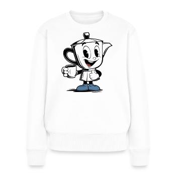 Mascotte vintage de la moka pot - Pull Premium bio Femme - blanc - Devant - Julia (174cm)