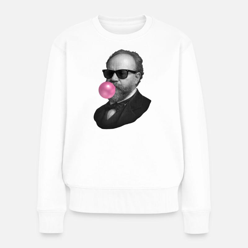Noir et blanc élégant avec une bulle rose - Pull Premium bio Femme - blanc