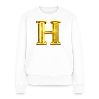 Monogramme en H d’or - Pull Premium bio Femme - blanc - Devant - Julia (174cm)