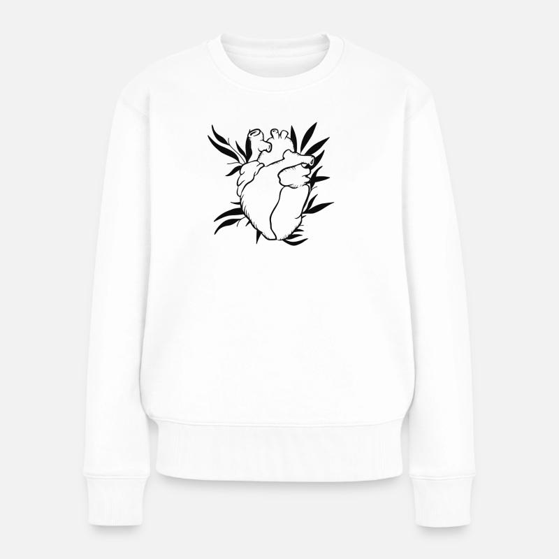 Herzlinien mit Blättern - Frauen Premium Bio Pullover - Weiß