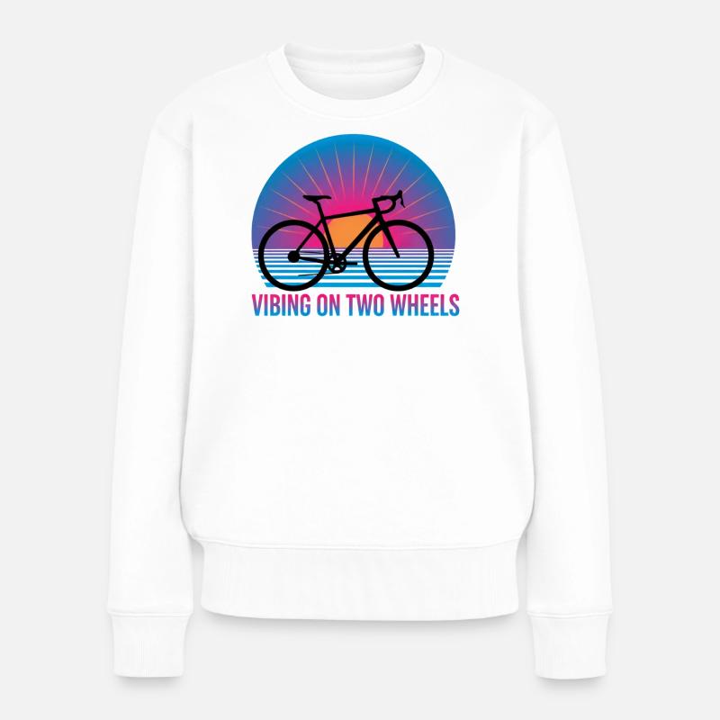 Viben auf zwei Rädern Synthwave Rennrad - Frauen Premium Bio Pullover - Weiß