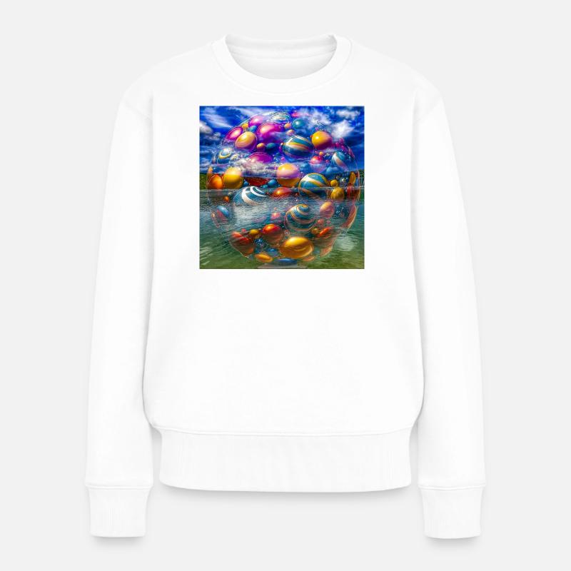 Bunte Blasenschüssel - Frauen Premium Bio Pullover - Weiß