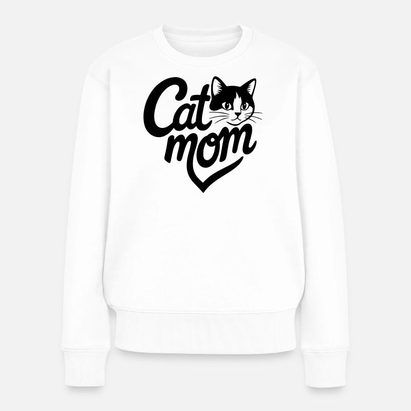 Cat Mom Herz und schwarzweiße Katze - Frauen Premium Bio Pullover - Weiß