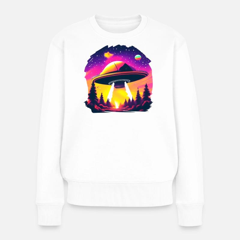 OVNI au néon sur une forêt de néons - Pull Premium bio Femme - blanc