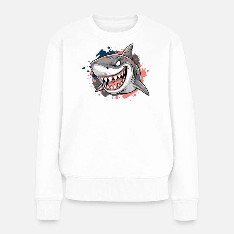 Wütender Hai Graffiti Druck - Frauen Premium Bio Pullover - Weiß