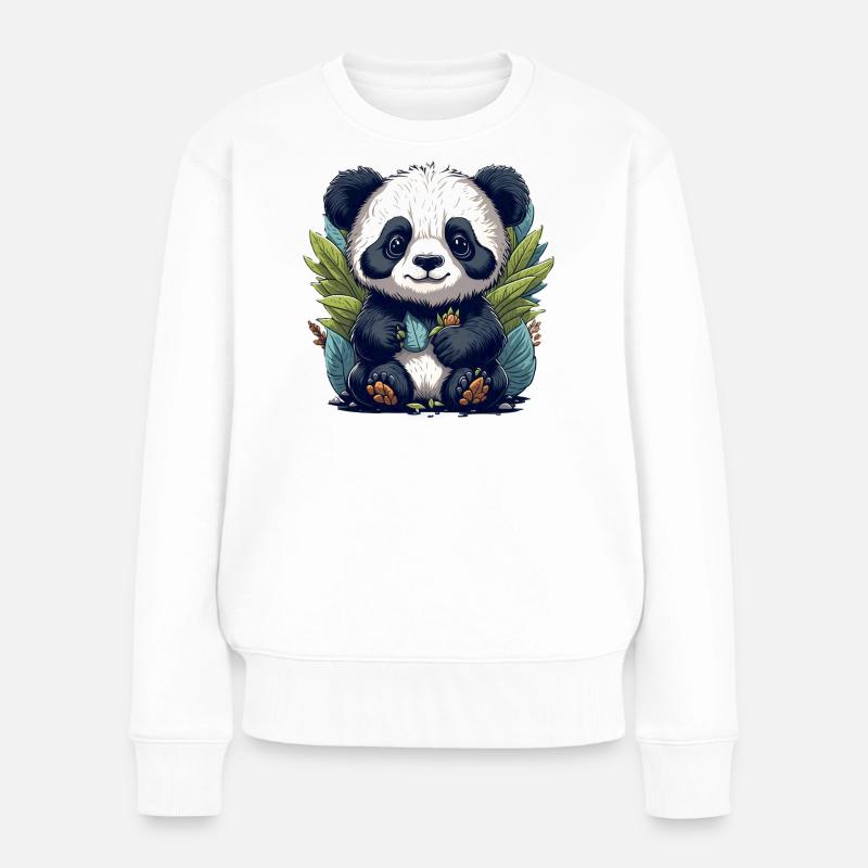 Le panda dans la forêt de feuilles - Pull Premium bio Femme - blanc