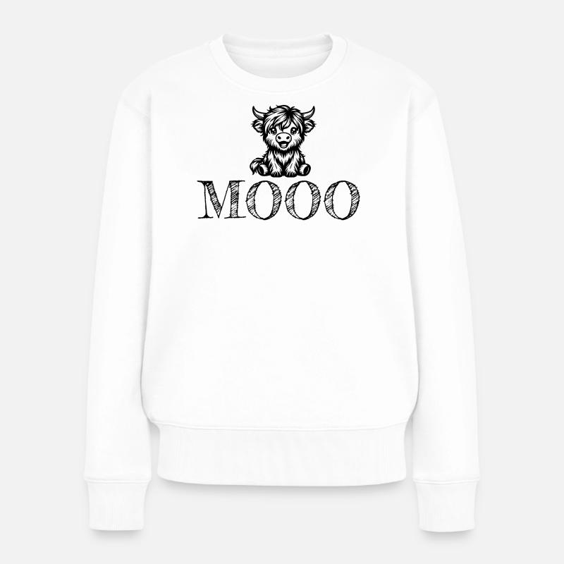 Niedliches Kuhdesign Mooo - Frauen Premium Bio Pullover - Weiß