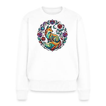 Stylisches Fuchs Mond Rosen Ranken Sterne Mandala - Frauen Premium Bio Pullover - Weiß - Vorne - Julia (174cm)