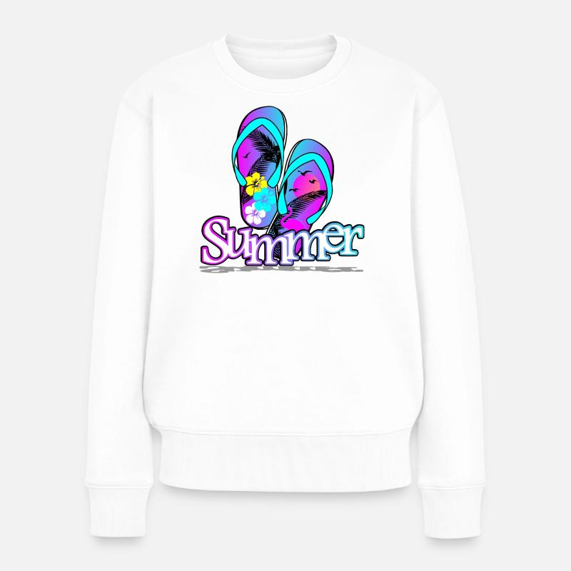 Sommer Flipflop - Frauen Premium Bio Pullover - Weiß