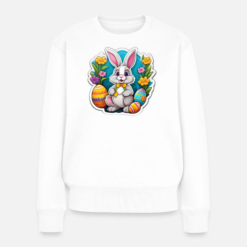 Lapin Pâques Pastel et Œufs Fleuris - Pull Premium bio Femme - blanc