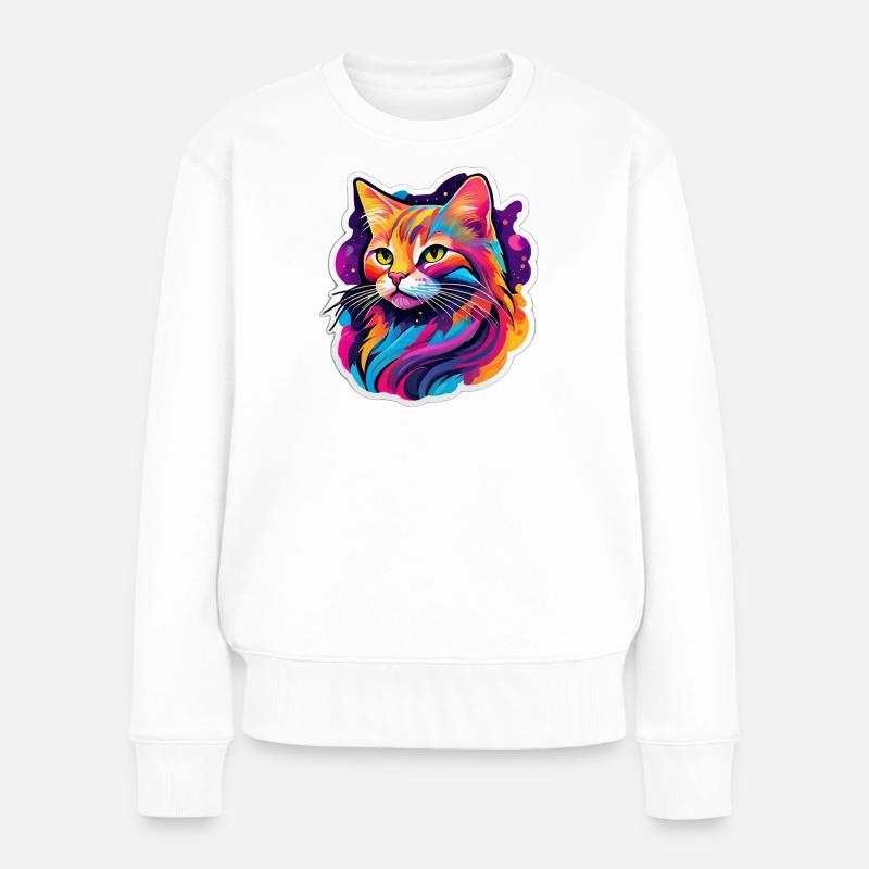Chat Éclatant Arc en Ciel - Pull Premium bio Femme - blanc