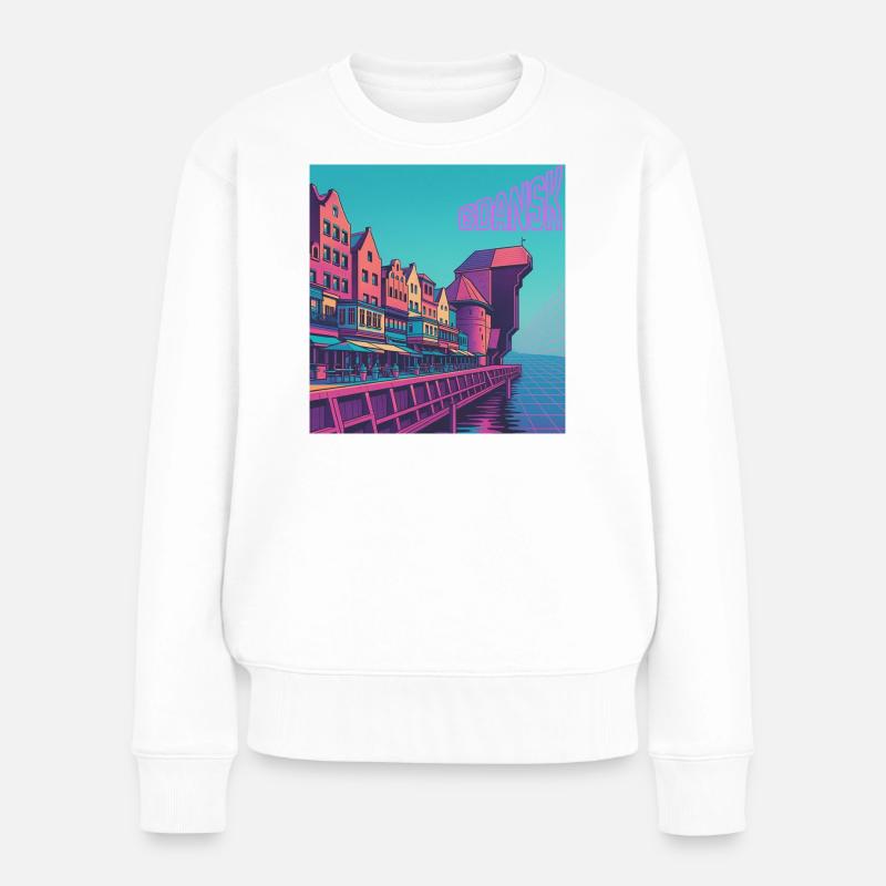 Gdansk Hafen Neon Farben - Frauen Premium Bio Pullover - Weiß