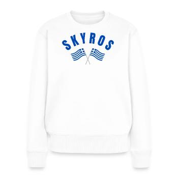Drapeaux croisés grecs de Skyros - Pull Premium bio Femme - blanc - Devant - Julia (174cm)