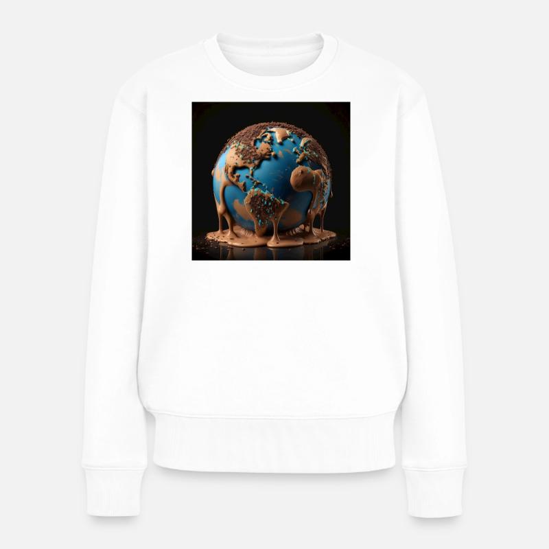 Schmelzende Erde aus Schokolade - Frauen Premium Bio Pullover - Weiß