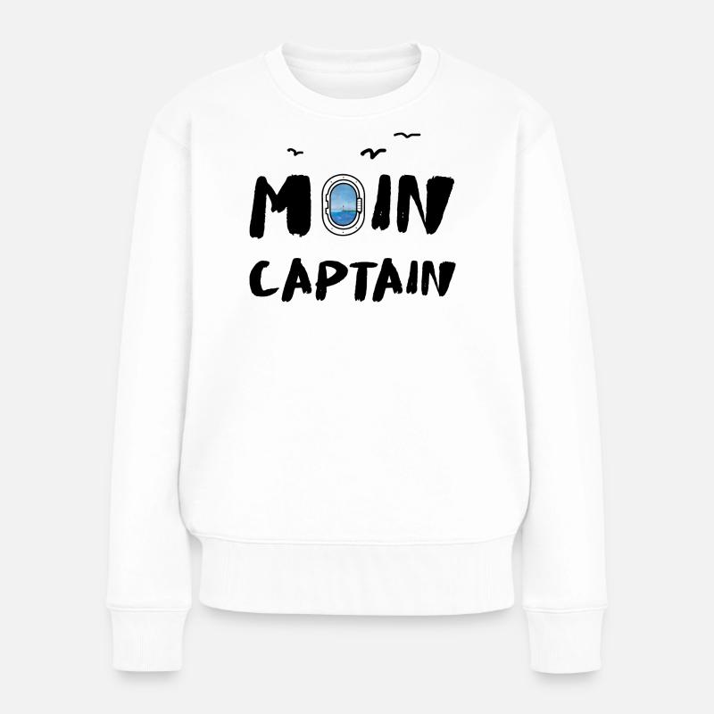 Moin Captain Meer Möwe See Reise Seefahrt - Frauen Premium Bio Pullover - Weiß