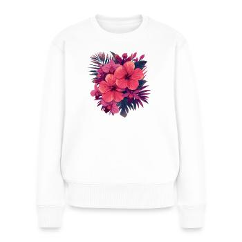 Hibiskusblütenstrauß in Pink-Palette - Frauen Premium Bio Pullover - Weiß - Vorne - Julia (174cm)