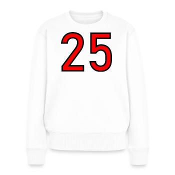 25. 25 JAHRE. 25. JUBILÄUM. 25 JAHRESJUBILÄUM. - Frauen Premium Bio Pullover - Weiß - Vorne - Julia (174cm)