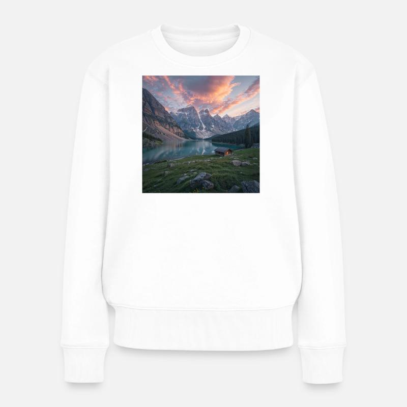 Alpenrefugium am Bergsee - Frauen Premium Bio Pullover - Weiß