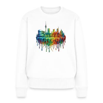 Stuttgart mit farbenfroh verlaufender Farbe - Frauen Premium Bio Pullover - Weiß - Vorne - Julia (174cm)