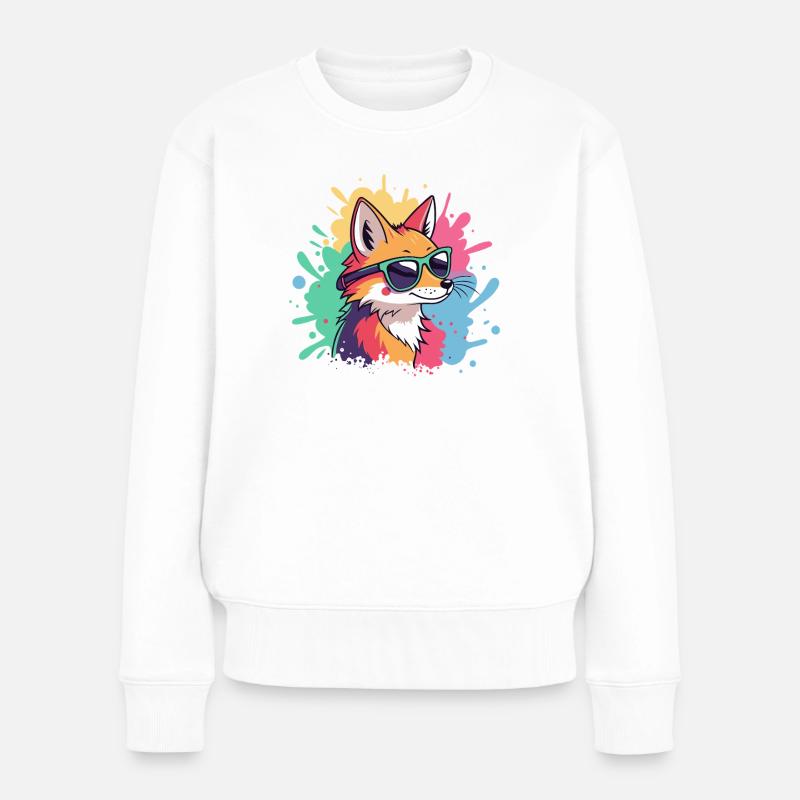 Fox Pop Art Bunte Brille - Frauen Premium Bio Pullover - Weiß