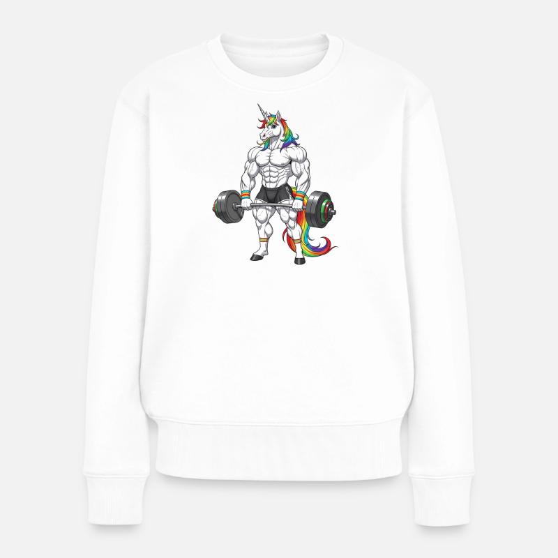 Muscular Unicorn – Humor-Gym-Geschenk - Frauen Premium Bio Pullover - Weiß