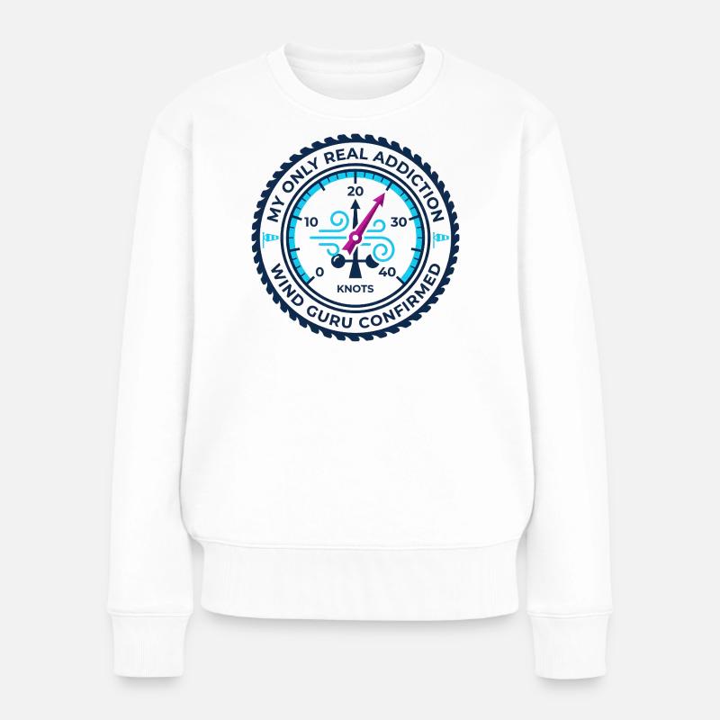 Windguru-Sucht – Kitesurfing-Knoten-Anzeige - Frauen Premium Bio Pullover - Weiß
