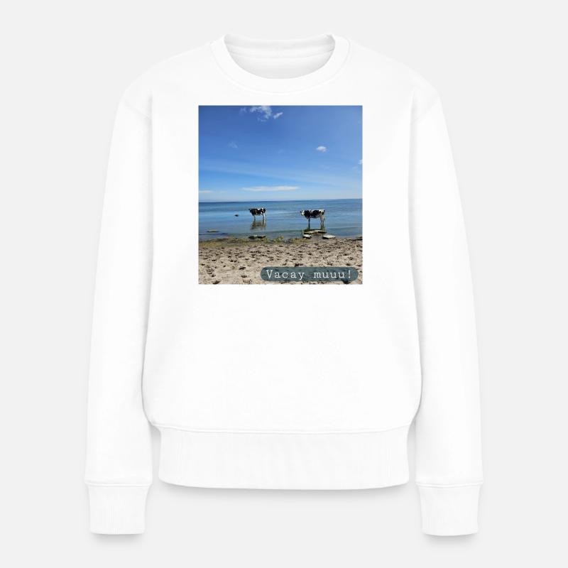 Vacation, muuu - Frauen Premium Bio Pullover - Weiß