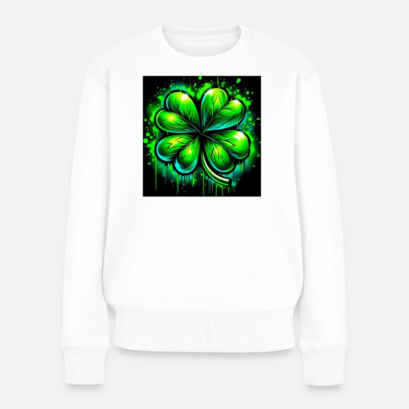 Vierblättriges Kleeblatt - Frauen Premium Bio Pullover - Weiß