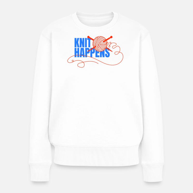 Knit Happens Logo Strickdesign - Frauen Premium Bio Pullover - Weiß