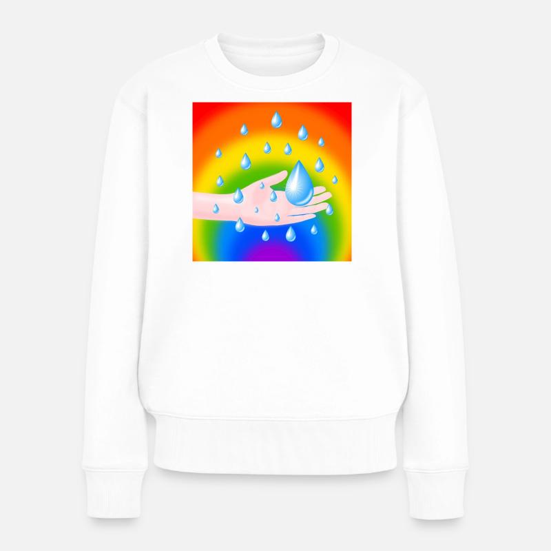 Rainbow Rain Drop and a Hand - Women's Premium Organic Jumper - white