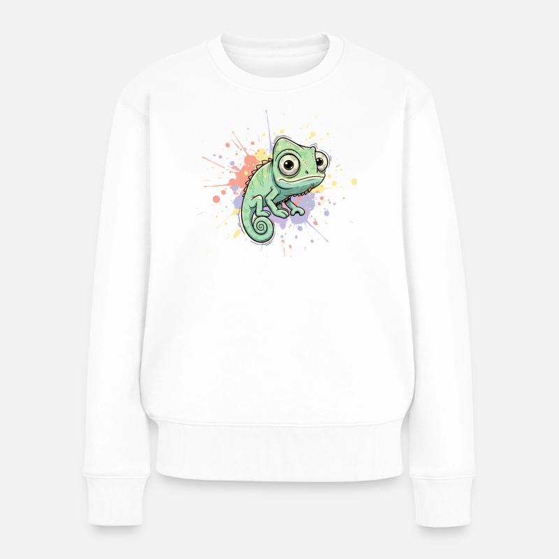 Aquarell Chamäleon Spritzer - Frauen Premium Bio Pullover - Weiß