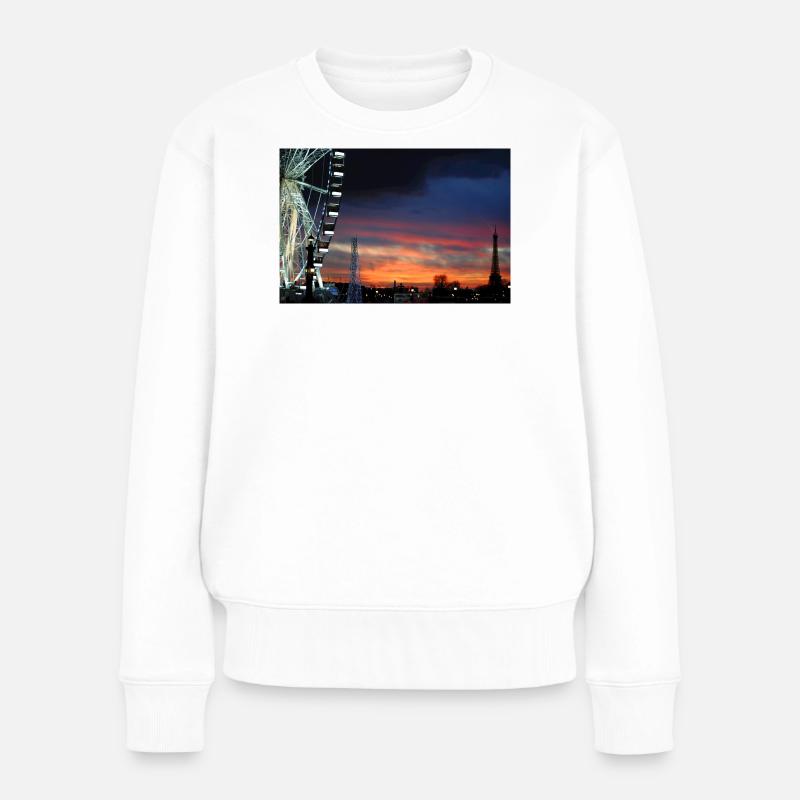 Paris à la grande roue du coucher du soleil - Pull Premium bio Femme - blanc