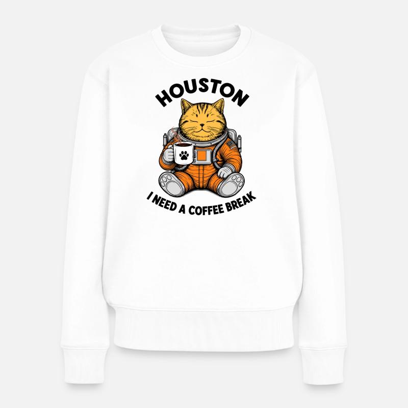 Houston J’ai besoin d’une pause café Chat astronaute - Pull Premium bio Femme - blanc