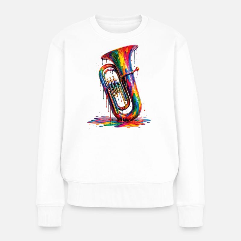 Tuba mit tropfender Farbe - Frauen Premium Bio Pullover - Weiß