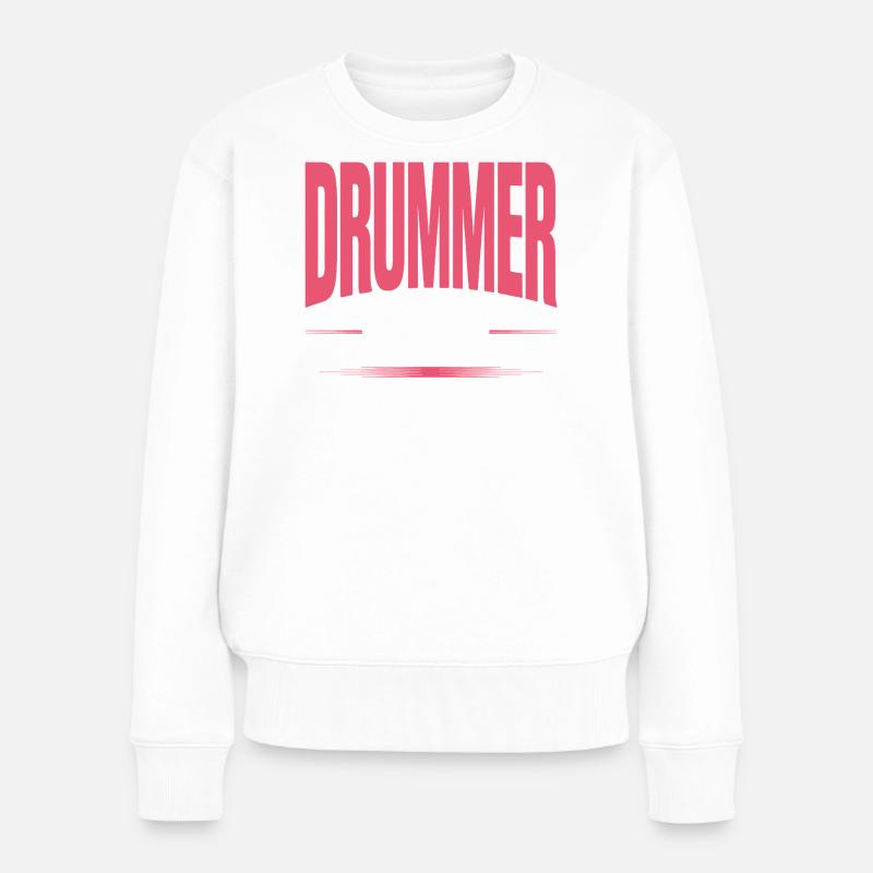 Batteur Fille Batteur Drum Rock Groupe - Pull Premium bio Femme - blanc