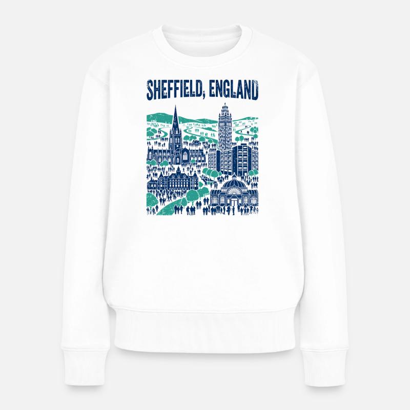 Sheffield England City Skyline With Landmarks - Frauen Premium Bio Pullover - Weiß