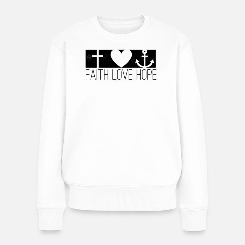 Glaube Liebe Hoffnung - Faith Love Hope mit Symbol - Frauen Premium Bio Pullover - Weiß
