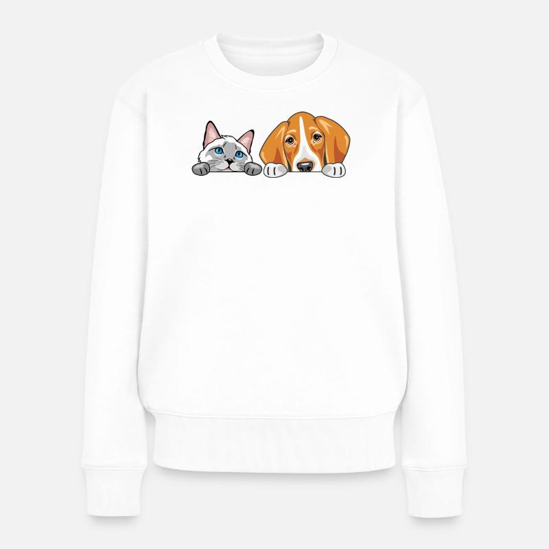 Peeking_Siamese_cat_and_Foxhound_dog - Pull Premium bio Femme - blanc
