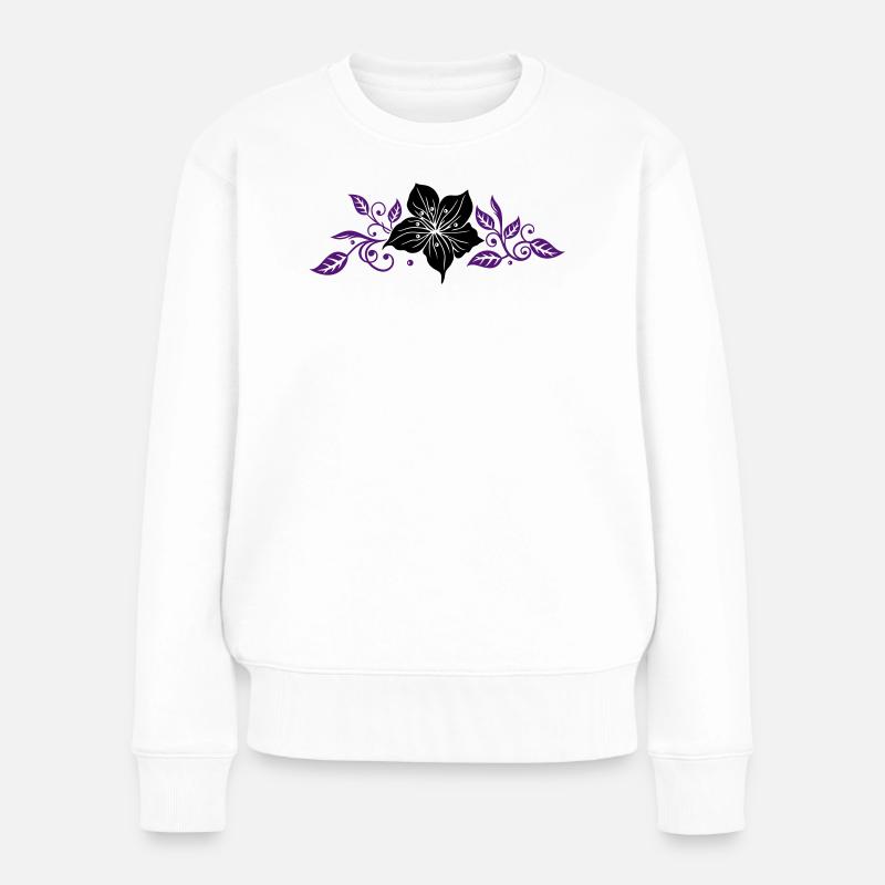 Schwarze Lilie mit violetten Ranken-Elementen - Frauen Premium Bio Pullover - Weiß