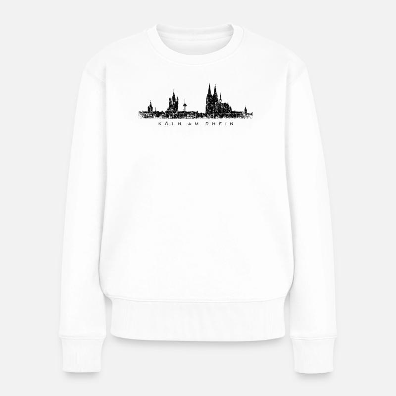 Köln am Rhein Kölner Skyline (Vintage Schwarz) - Frauen Premium Bio Pullover - Weiß