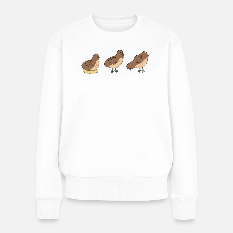 Trois Cailles - Design minimaliste de caille - Pull Premium bio Femme - blanc