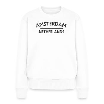 Amsterdam – Niederländisches Textdesign - Frauen Premium Bio Pullover - Weiß - Vorne - Julia (174cm)