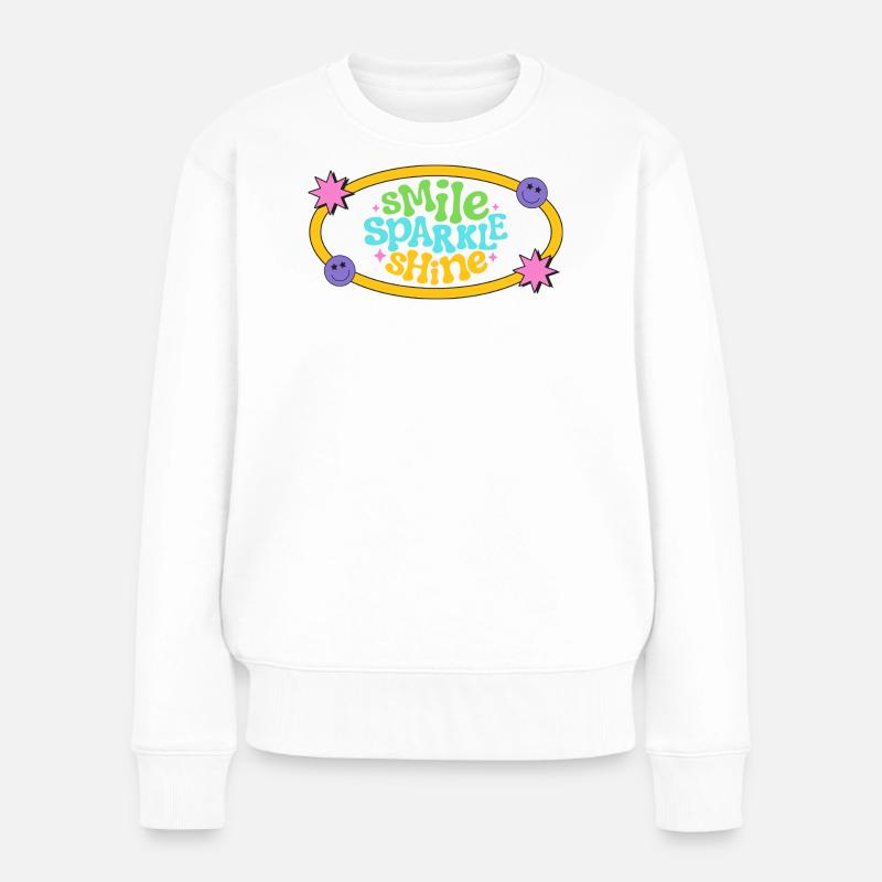 Farbenfrohes Retro-Lächeln-Textdesign - Frauen Premium Bio Pullover - Weiß