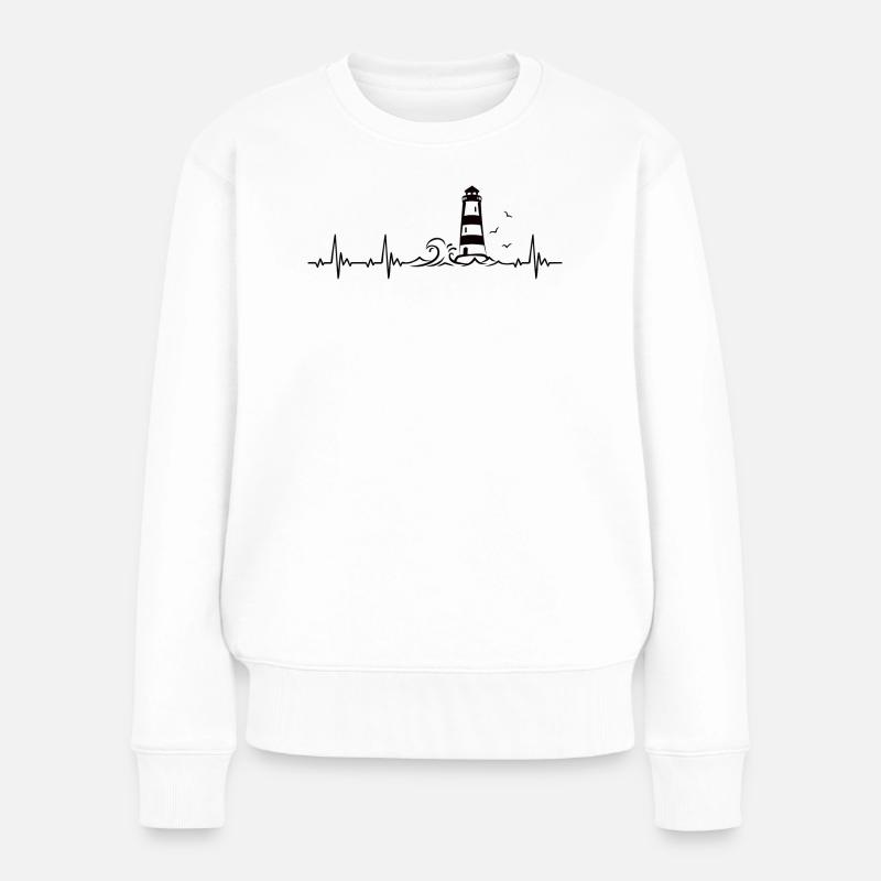 Leuchtturm Ostsee Nordsee Küste Heartbeat Geschenk - Frauen Premium Bio Pullover - Weiß