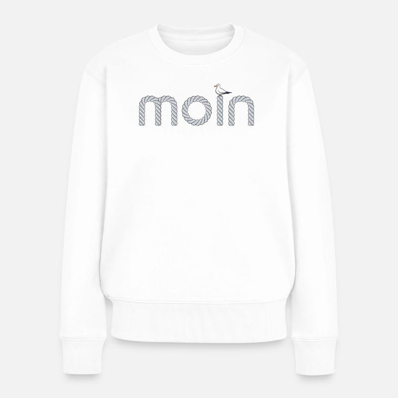 Moin Schriftzug mit kleiner Möwe - Frauen Premium Bio Pullover - Weiß