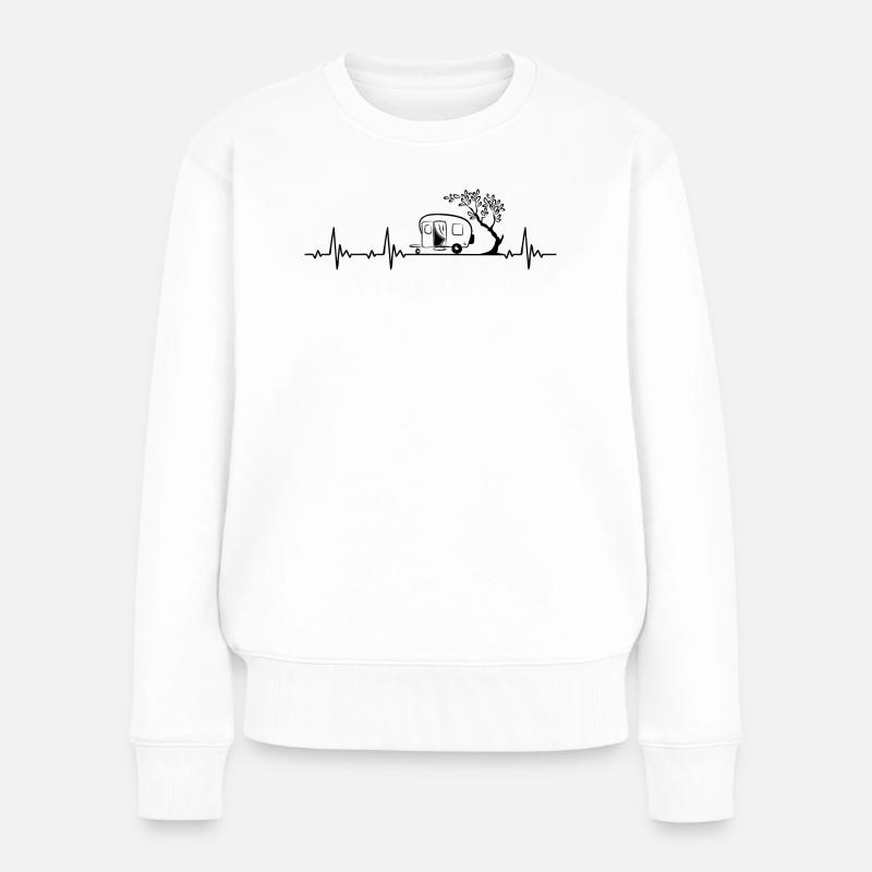 Wohnwagen Camping Heartbeat Frequenz Puls EKG - Frauen Premium Bio Pullover - Weiß