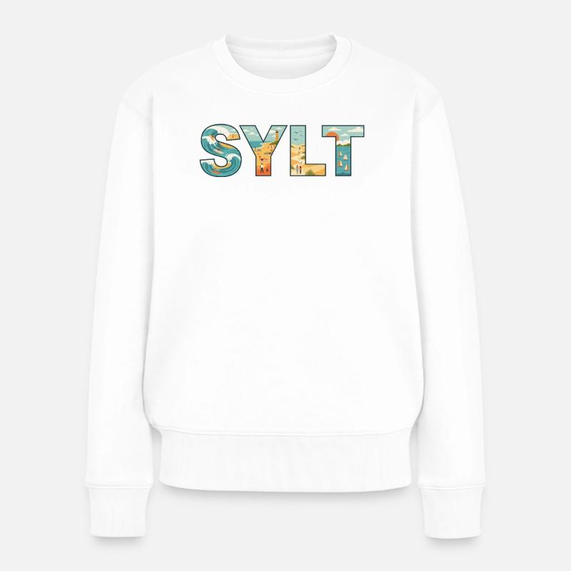 SYLT – La vie insulaire dans la conception des lettres - Pull Premium bio Femme - blanc
