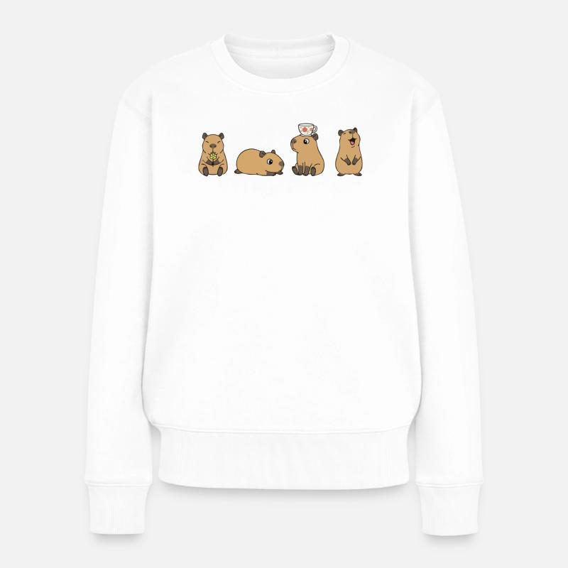 Capybara Tea Time Quartett - Frauen Premium Bio Pullover - Weiß