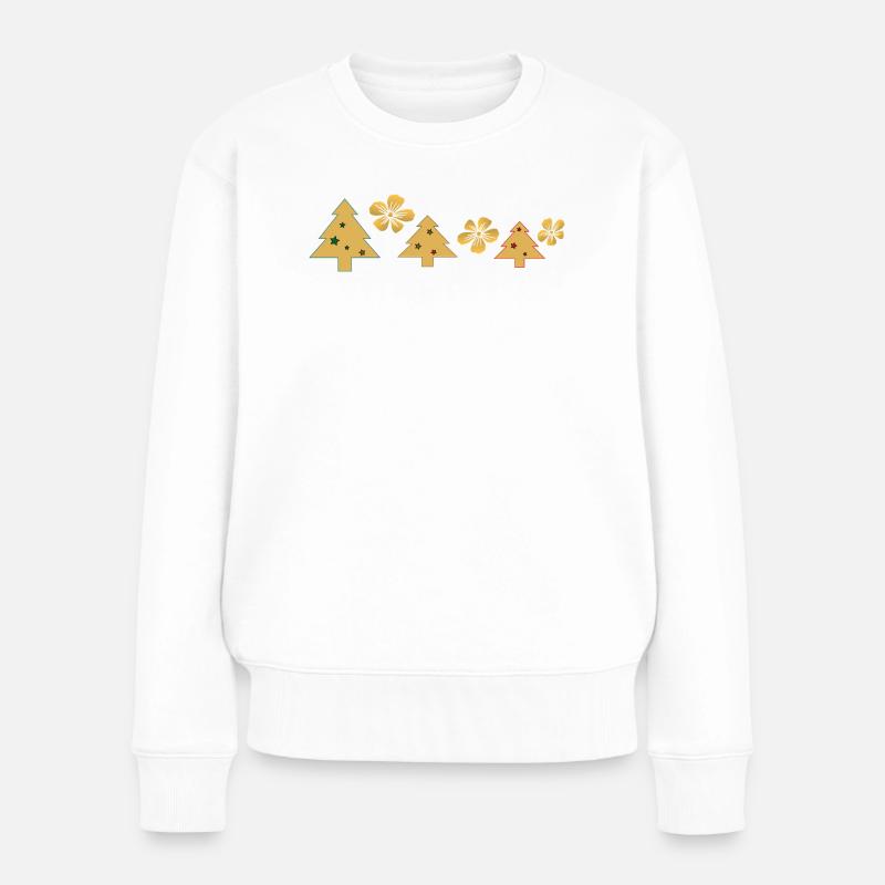 Goldene Weihnachtsbäume mit Blüten - Frauen Premium Bio Pullover - Weiß